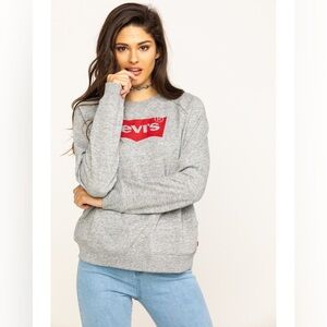LEVI’S Women’s Heather Grey Heritage Logo Relaxed Fit Crewneck Sweatshirt